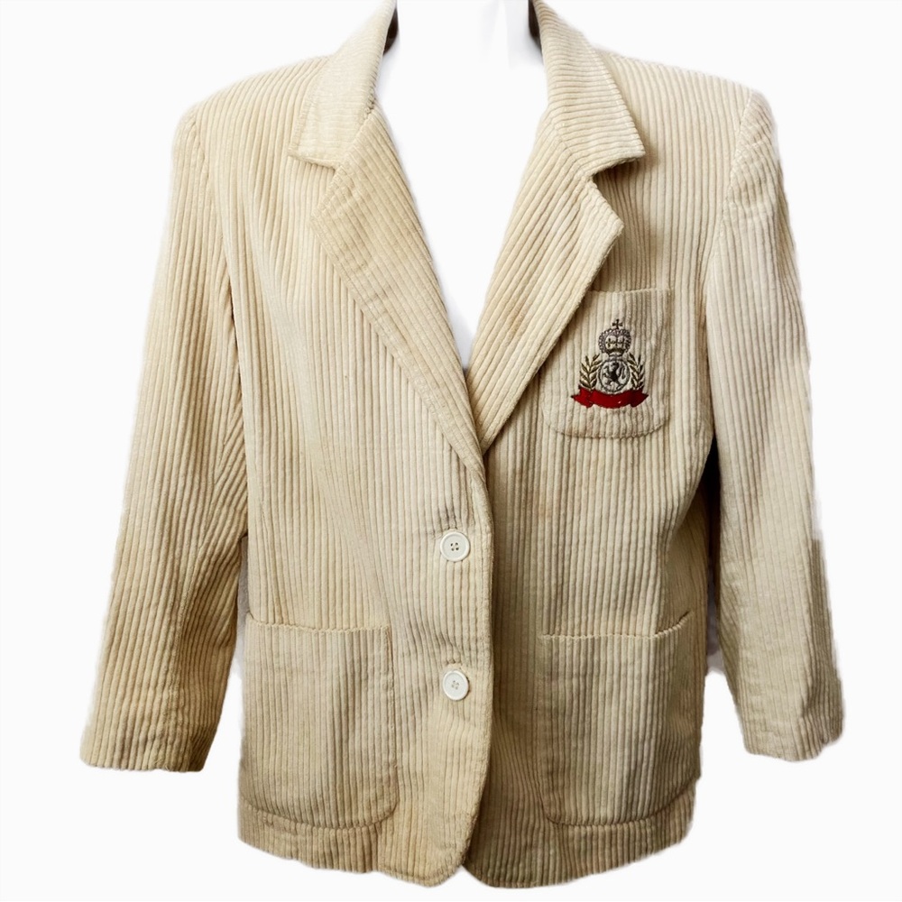 S.B. II by Bitterman, Corduroy Blazer Jacket Streetwear Embroidered Crest Detail